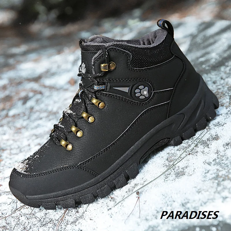 

New Plush Size 48 Winter Men Ankle Boots Outdoor Warm Adult Fashion Sneakers Quality Lace-up High Cotton Shoes for Men New