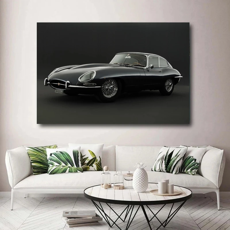 

Jaguar E-Type Black Car Retro Cars Posters Canvas Печатный настенный Декор для дома Декор Гостиная Декор