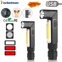 ultra bright magnetic led flashlight waterproof cob light usb rechargeable torch tail tactical work light 90 degrees rotation