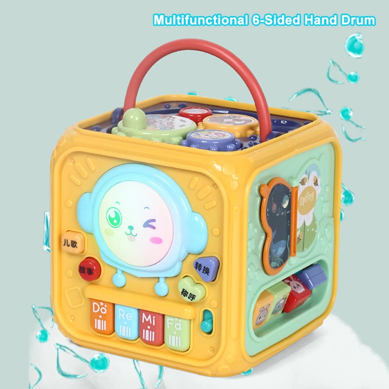

Детские игрушки Монтессори для детей, многофункциональные 6-сторонние кубики, ручной барабан, снаряжение, музыкальные игры с подсветкой, обучающая детская игрушка