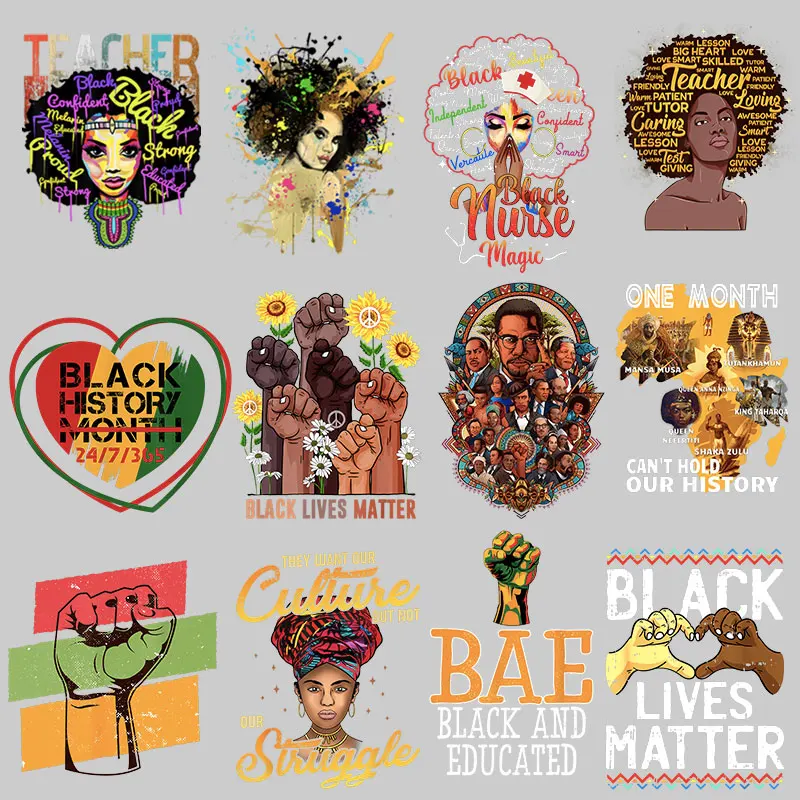 

Black History Leaders Heat Transfer On Clothes Black Lives Matter Iron On Patches For Hoody Diy Thermo Stickers Press Heat Badge