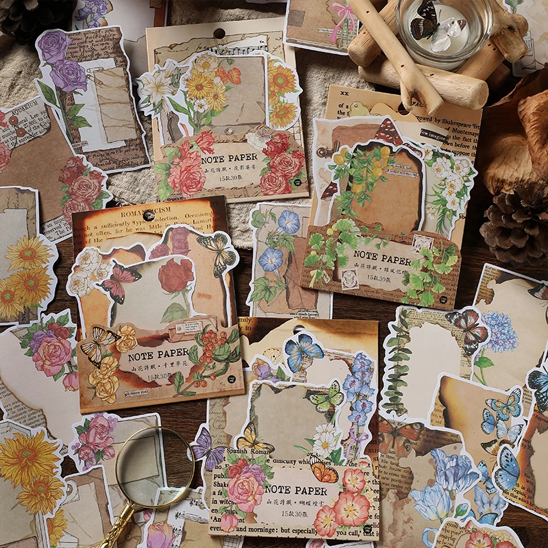 

JIANQI 30 pcs Vintage Plant Flower material paper Set Decorative Diy Scrapbooking material hand made junk journal supplies