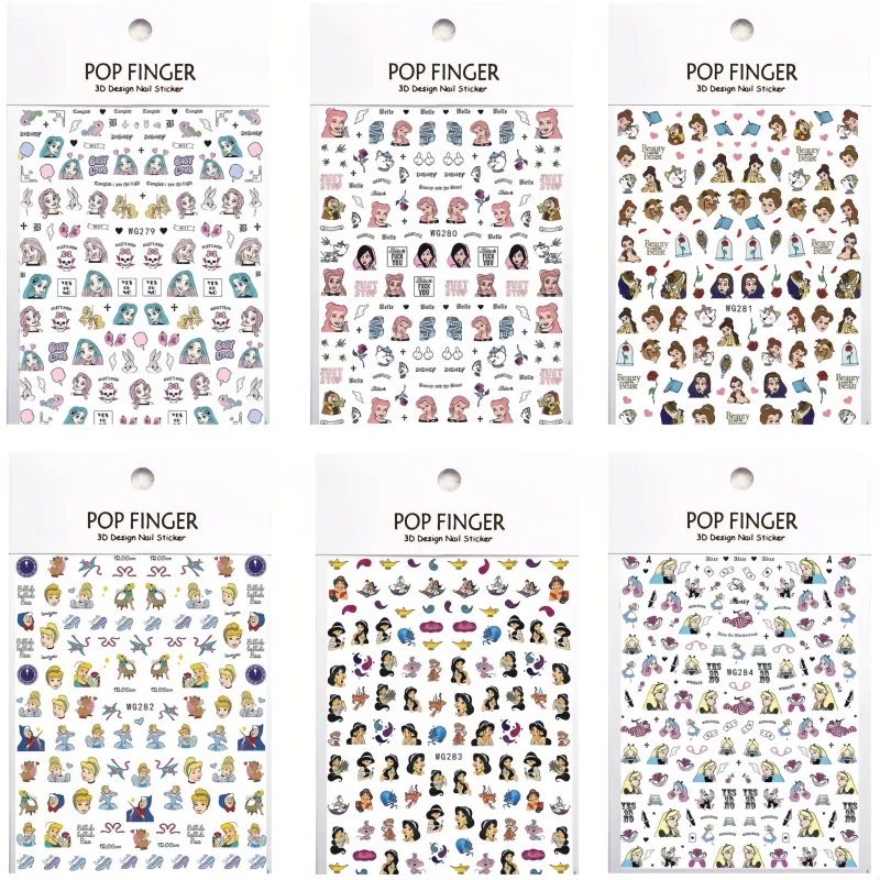 6PCS New Cartoon Disney Mickey Mouse Nail Stickers Anime Cute Princess Supplies Mary Cat Lion King Decoration