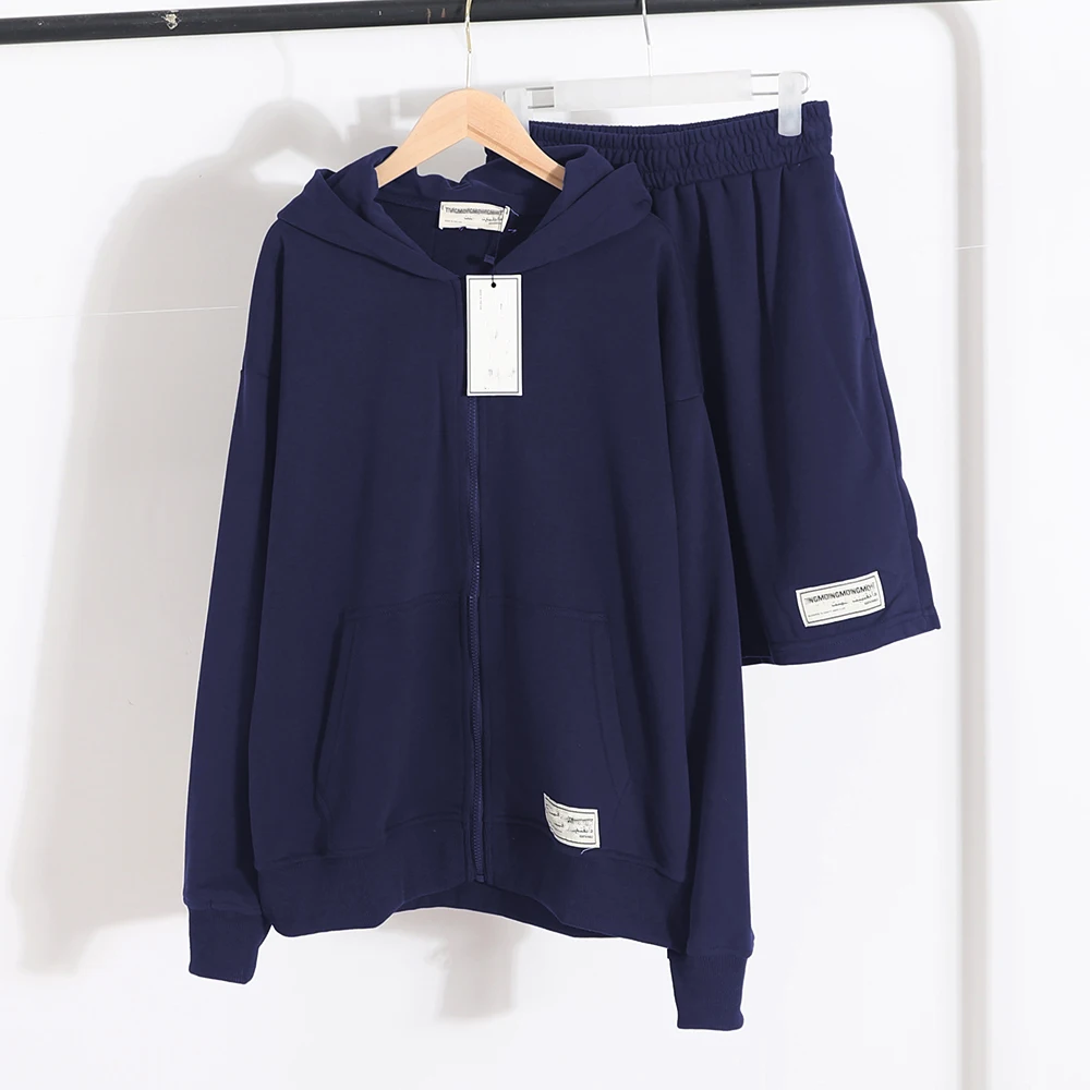 

Women's Long Sleeve Zipper Up Hoodies+Loose Jogger Sports Casual Shorts 100% Cotton Hooded Jacket Sweatshorts Two Piece Set
