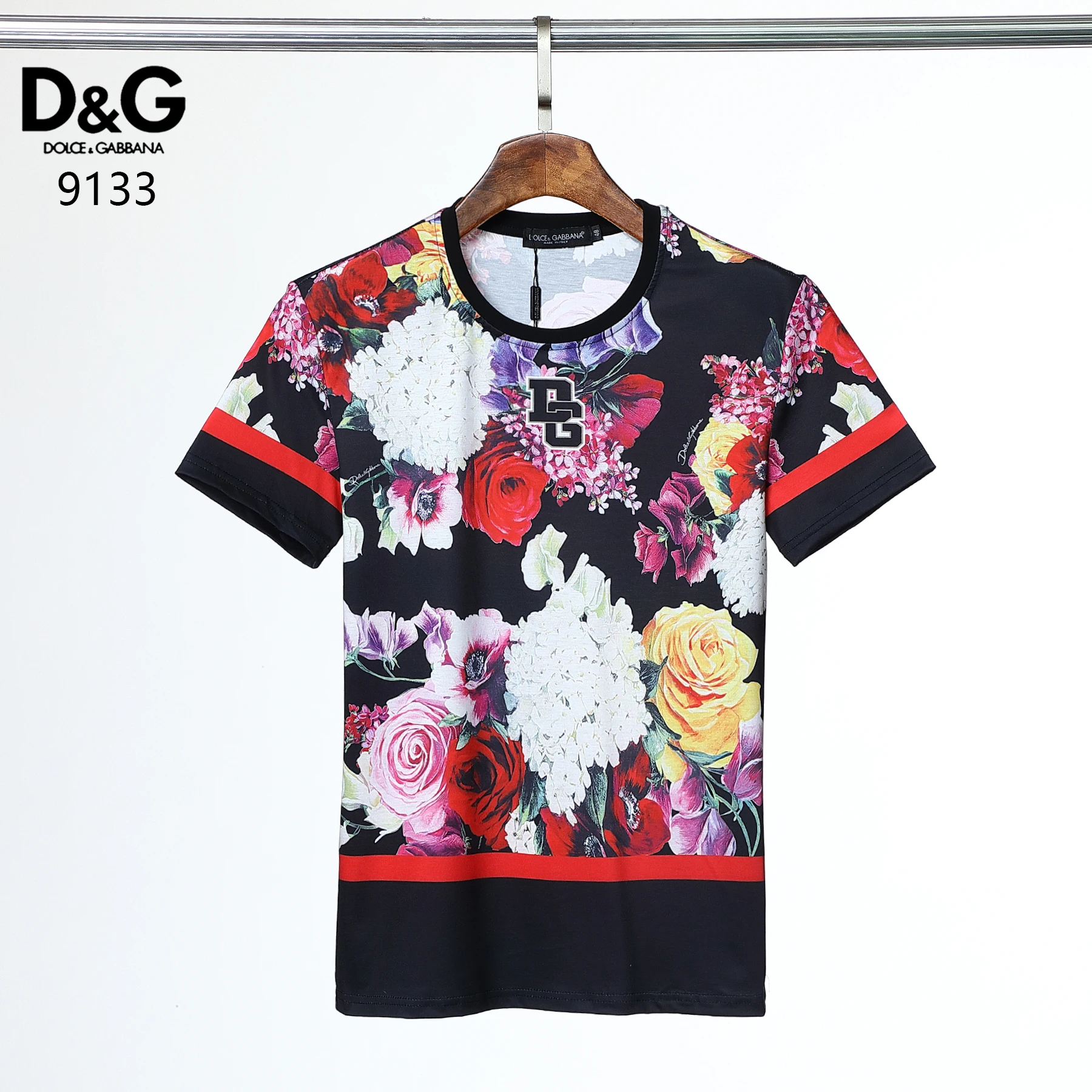 

Fashion Men Casual hip-hop short sleeve T-shirts D&G brand design flower Printed Shirts Tees cool men clothing male tops