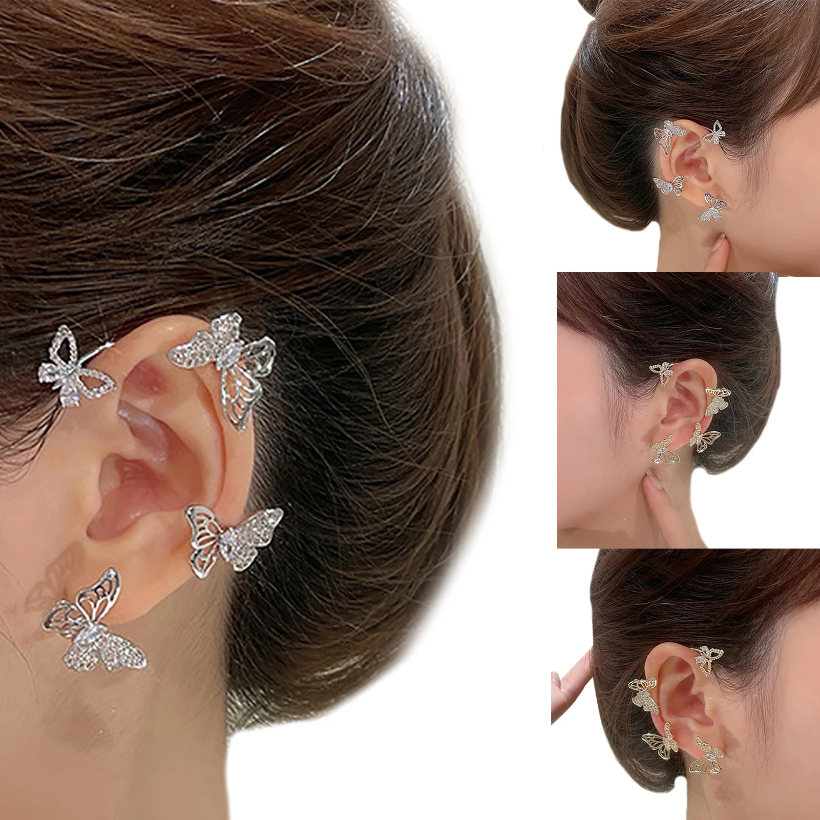 

Hollow Diamond Butterfly Earrings 1Pcs Crystal Rhinestone Women's Ear Wrap Earrings Zircon Butterfly Earrings Cuff Earrings