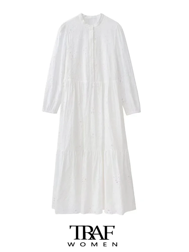 

Платья-миди женские, ажурные, с длинным рукавом, с вышивкой