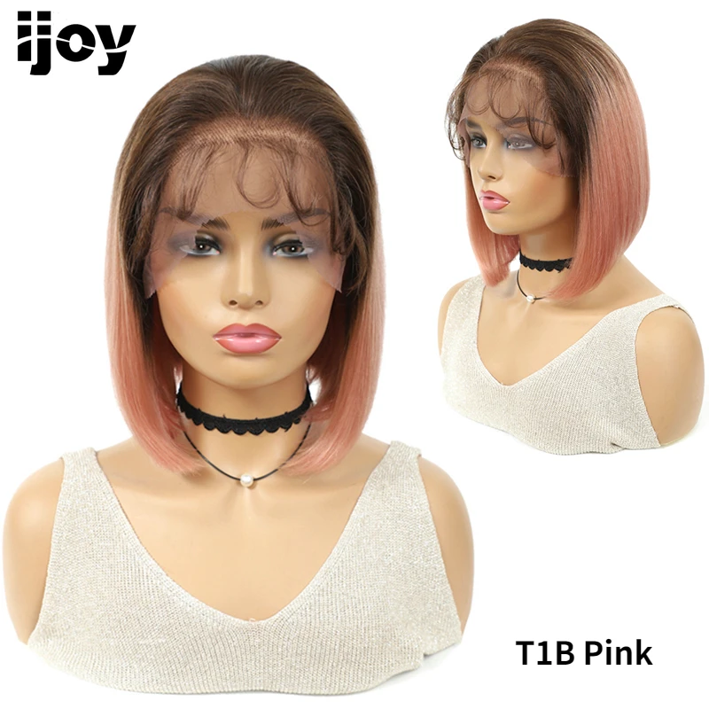 Short Bob 13x4 Lace Front Human Hair Wigs Ombre Pink Purple Orange For Black Women Brazilian Non-Remy Wig IJOY |
