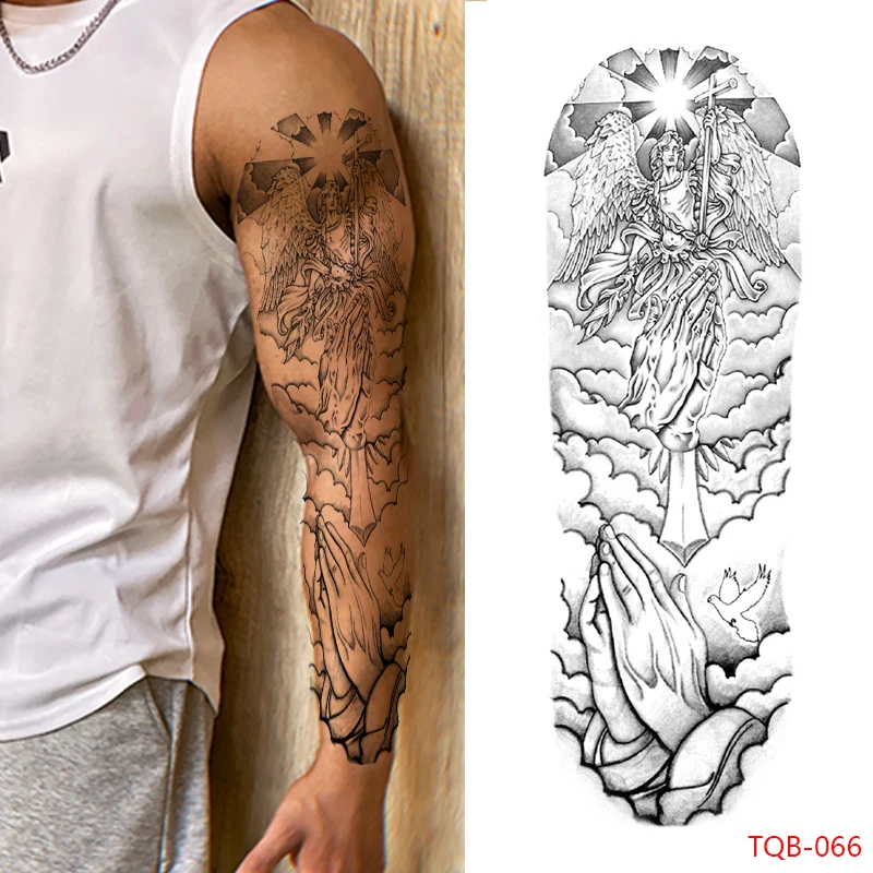 

Тату-наклейка на руку для мужчин и женщин, временная татуировка с большими ангельскими рукавами, имитация татуировки-наклейка на всю руку, б...