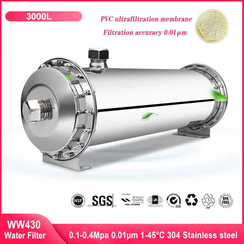 

3000L Water Filter System 304 Stainless Steel PVDF Ultrafiltration Purifier Home Direct Drink Kitchen Filters Washable Cartridge