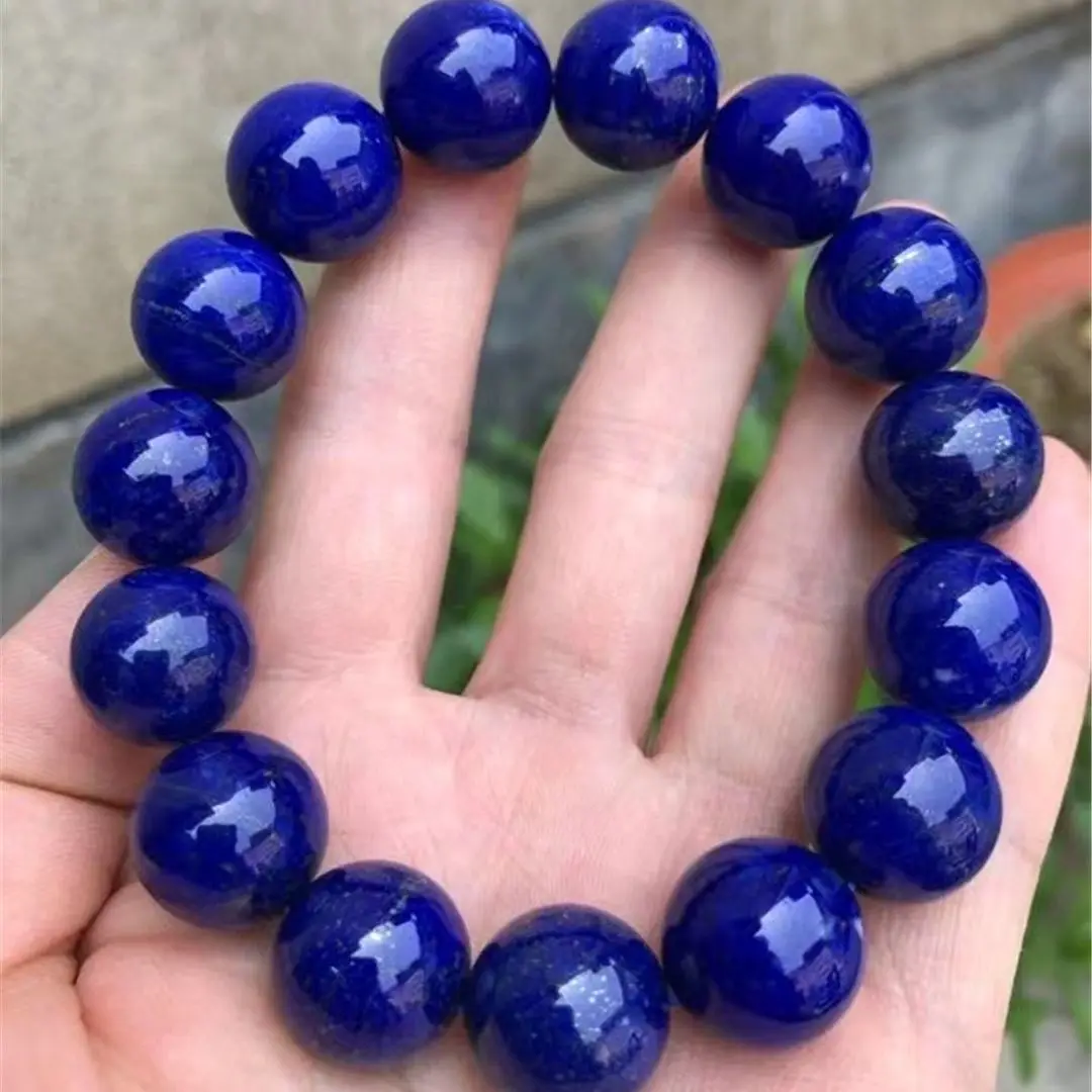 

15mm Natural Blue Lapis Lazuli Bracelet For Woman Men Wealth Love Gift Healing Crystal Beads Gemstone Strands Jewelry AAAAA