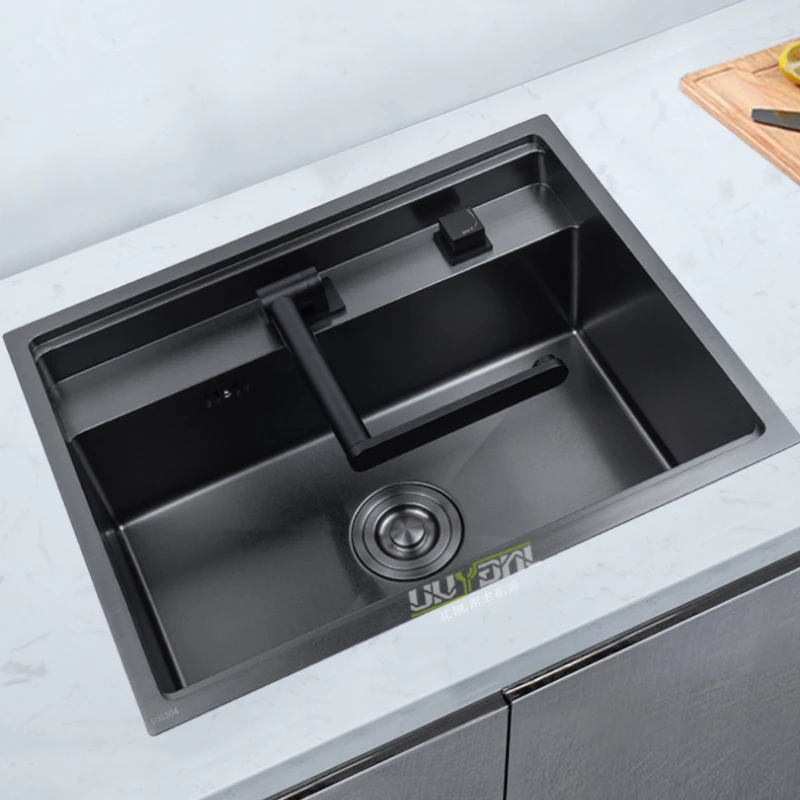 

Lnvisible Sink Sink Single Tank With Cover Under Counter Handmade Nano Black Hidden Kitchen Island Sink With Faucet