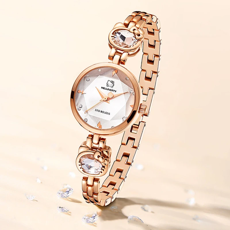 

Женские металлические часы Kawaii Sanrio, Простые Модные кварцевые часы с бриллиантовым циферблатом для студентов, подарок для девушки на день ро...