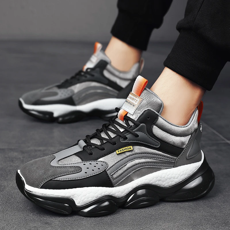 

Кроссовки мужские кожаные на платформе, Повседневная модная обувь для бега, баскетбола, тенниса, дизайнерские люксовые кеды на плоской подо...