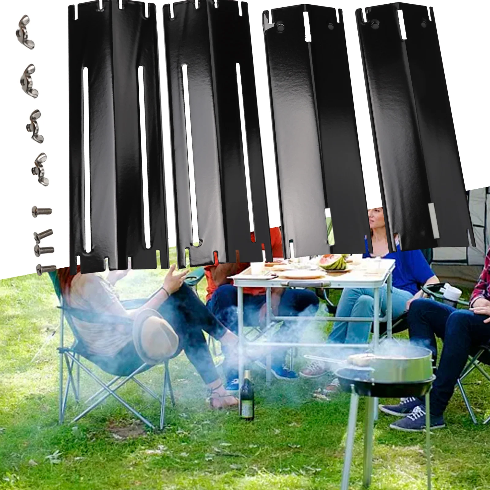 

Эмалированная нагревательная пластина для барбекю, Сменный Набор для газового гриля, регулируемая длина, нержавеющая сталь, 95 мм, уличные аксессуары для барбекю, 4 шт.