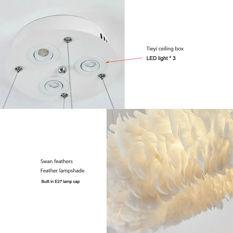 Люстра с перьями для спальни креативная декоративная лампа в скандинавском