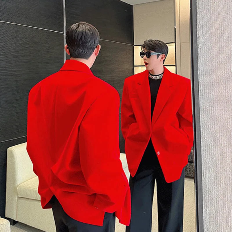 Нишевый дизайн мужской бархатный костюм свободные однобортные мужские зимние