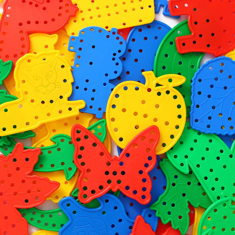 

24pcs Montessori Lacing Boards Cute Animal Construction Puzzle Preschool Educational Toy Shape Color Pegboard Learning Toy Gift