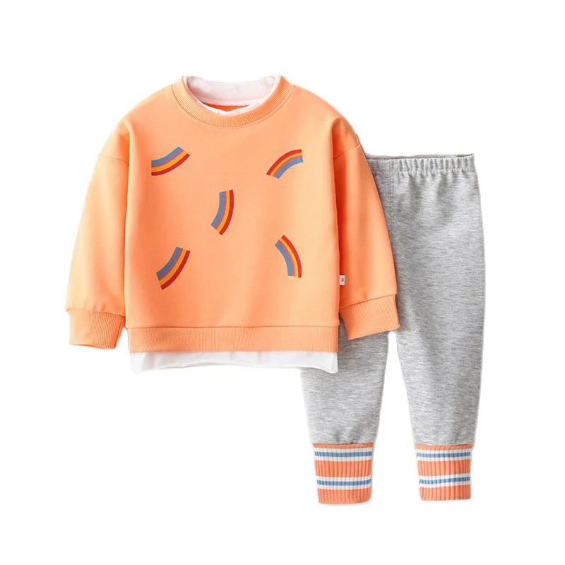 Kids' Wear Child Suit 2022 Spring Autumn The New Casual Fashion Suits Girls 2 Piece Solid Color Cartoon Sweater Pants Suit