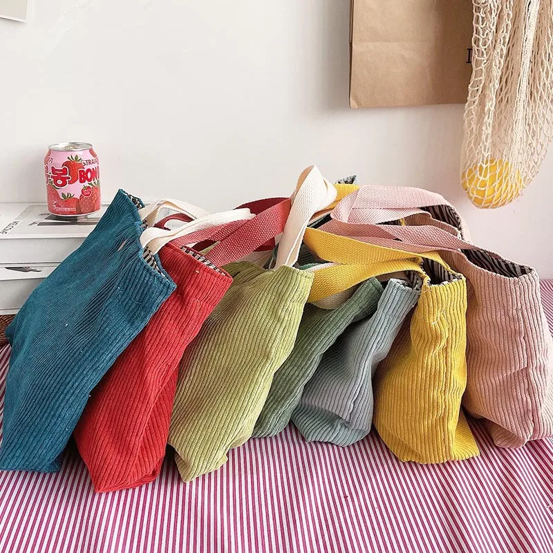 

Solid Color Corduroy Portable Lunch Bag Food Picnic Lunch Bags Large Capacity Children Lunch Bag for School Korean Small Tote