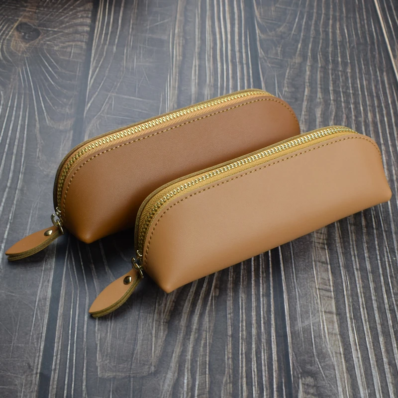 

Retro Genuine Leather Cowhide Zipper Pencilcase Pen Bag Stationery Holder Organizer Pencil Case Office School Supplies