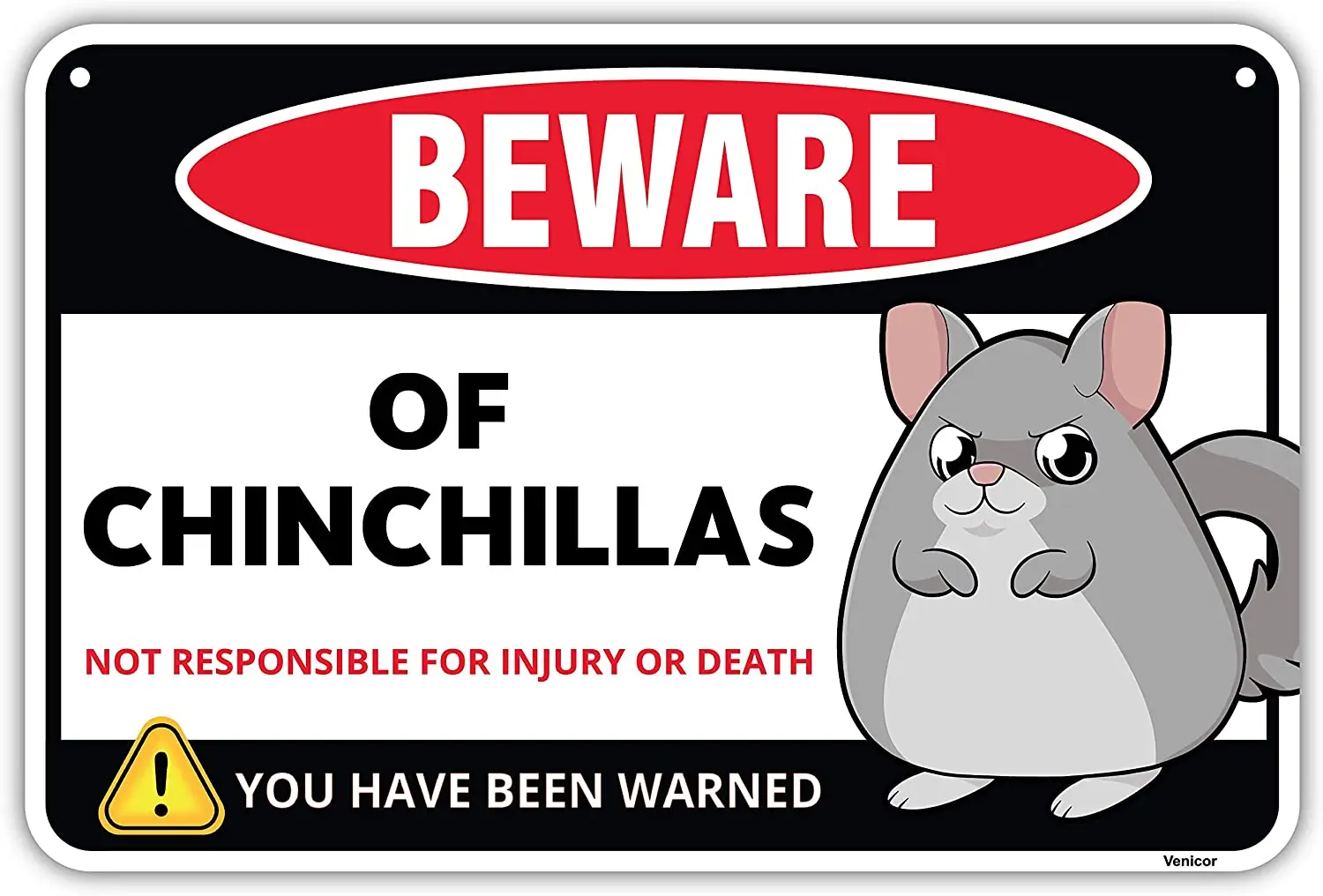 

Beware of Chinchillas Sign - Funny Cute Metal Decoration Wall Sign