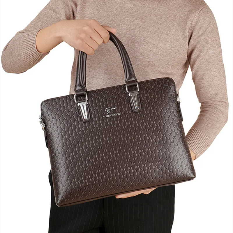 Luxury Leather Men's Briefcase Horizontal Handbag Tote Bag Large Capacity Male Shoulder Messenger Bag Business Laptop Bag