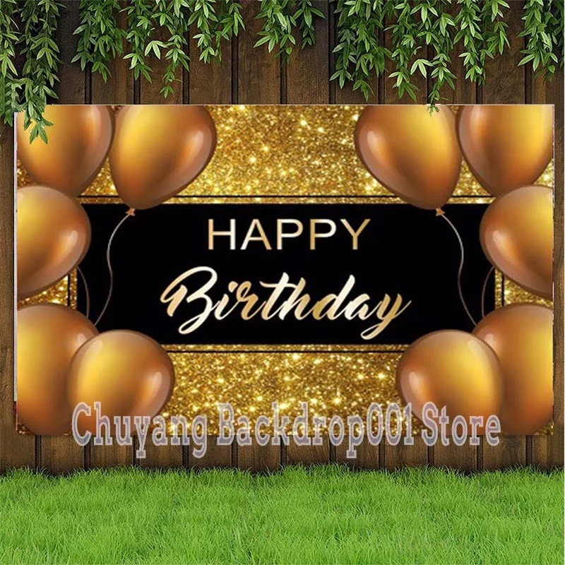 Photography Backdrop Happy Birthday Party Golden Balloon Photo Studio Background Decor Banner Prop