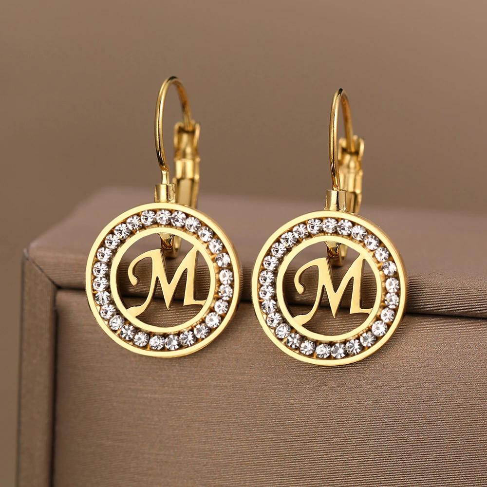 

Stainless Steel Earrings 2022 Trend Crystal English 26 Letters A-Z Charm Fashion Earrings For Women Jewelry Wedding Party Gifts