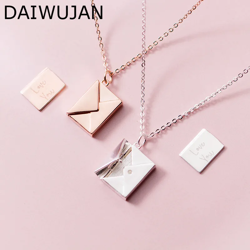 

Real 925 Sterling Silver Envelope Lover Letter Pendant Necklace For Elegant Women Romantic Fine Jewelry Accessories Gift