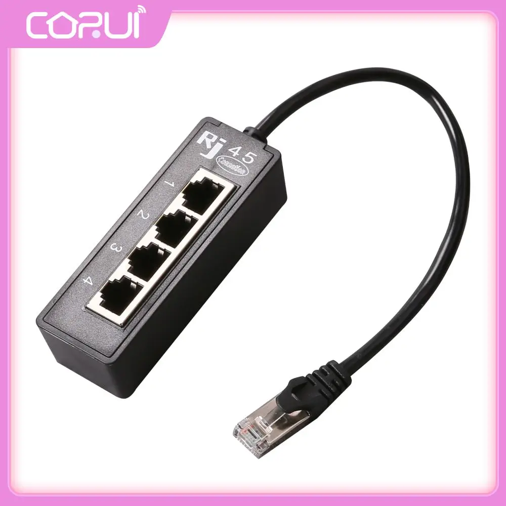 

Portable Socket Connector 4 In 1 Connector Adapter Signal Transmission Ethernet Cable Splitter Convenient High Quality Suitable