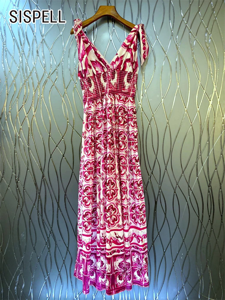 

Женское плиссированное платье SISPELL, повседневное длинное платье без рукавов, с V-образным вырезом и открытой спиной, 2023