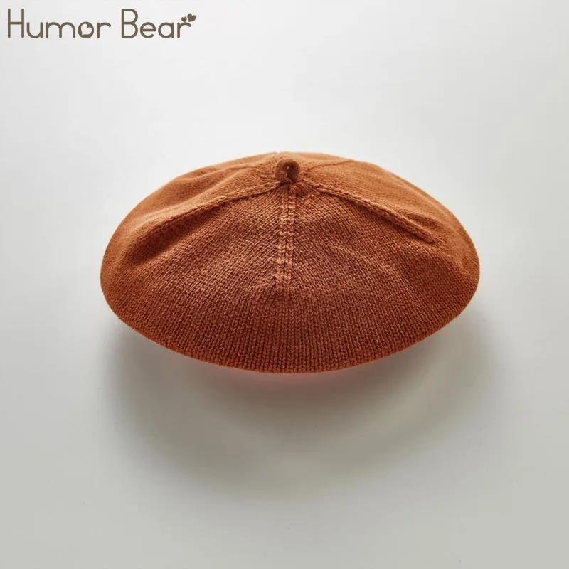 

Humor Bear New Korean Version Children's Knitted Beret Breathable Solid Color Cute Painter Hat Baby Accessories