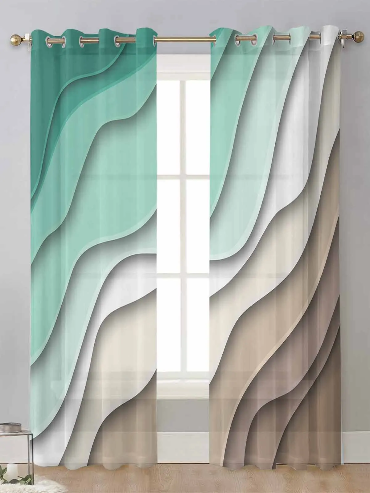 

Green Brown Gradient Geometric Abstract Sheer Curtains For Living Room Window Voile Tulle Curtain Cortinas Drapes Home Decor