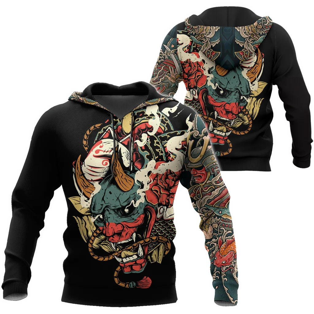 

Oni Mask White Tattoo Samurai 3D Print 110-6XL Hoodie Man Women Harajuku Outwear Zipper Pullover Sweatshirt Casual Unisex