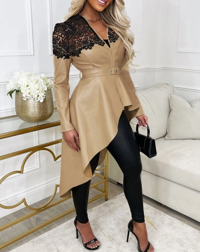 Женская Асимметричная куртка из ПУ кожи