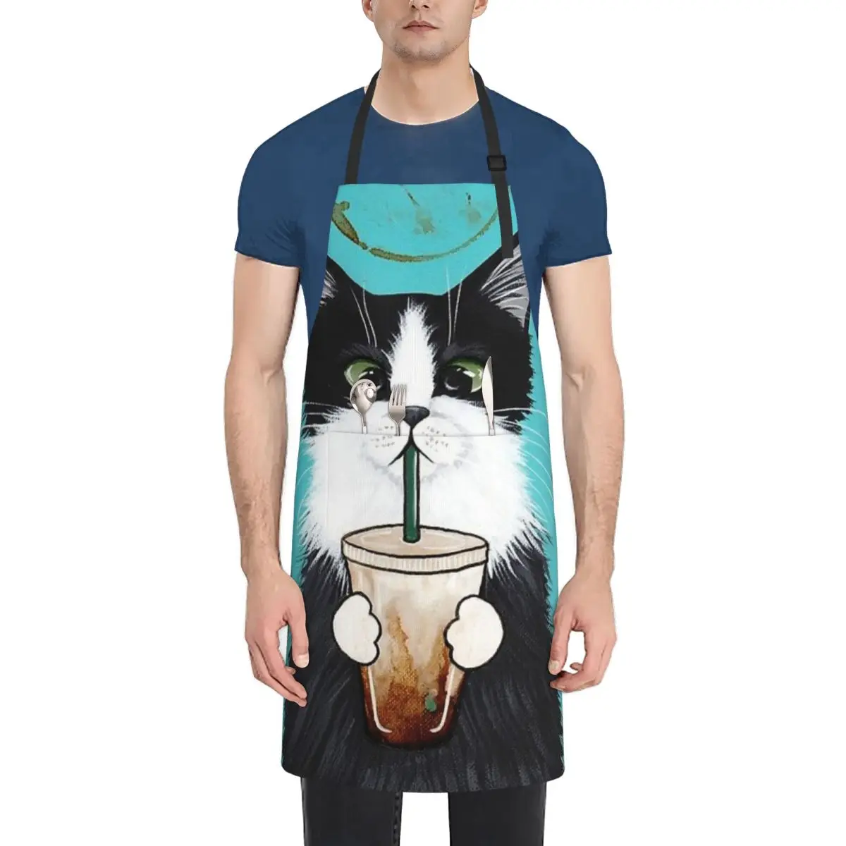 Смокинг кошка со льдом кофе водонепроницаемый кухонный фартук для женщин/мужчин