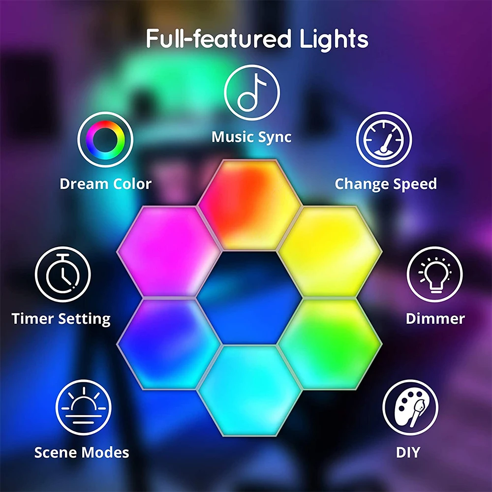 rgb bluetooth led hexagon light indoor wall light app remote control night light computer game room bedroom bedside decoration free global shipping
