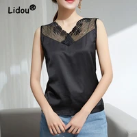 2022 womens new satin lace casual suspender vest with sexy and comfortable temperament on the outside and sleeveless t shirt