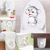 cute baby cat toilet stickers for washroom home decoration diy cartoon animal mural arts pvc wall decals