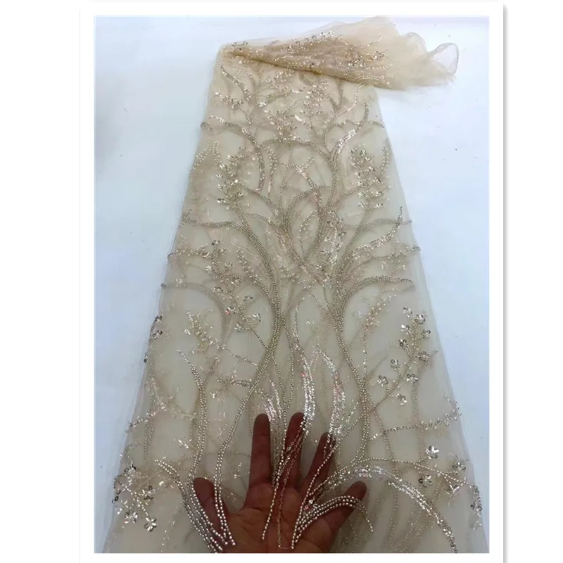 

newarrival beads french lace fabric changing colour lace 5yards beads net tulle lace for bridal dress 2022 new lace JX4214