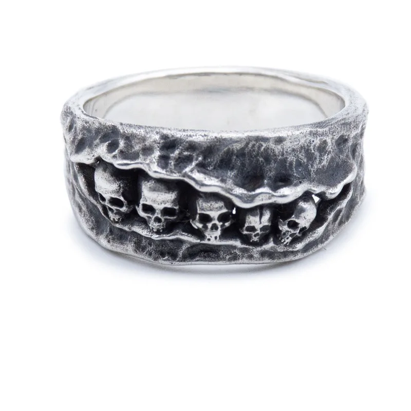 

Gothic Punk Skull Rings For Men Women Retro Five-headed Skeleton Men's Ring Vintage Devil Demon Male Ring Hip Hop Jewelry Gifts