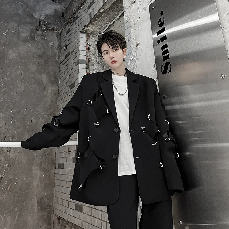 

SuperAen Spring and Autumn Suit Women Irregular Broken Hole Metal Buckle Design Blazer Women
