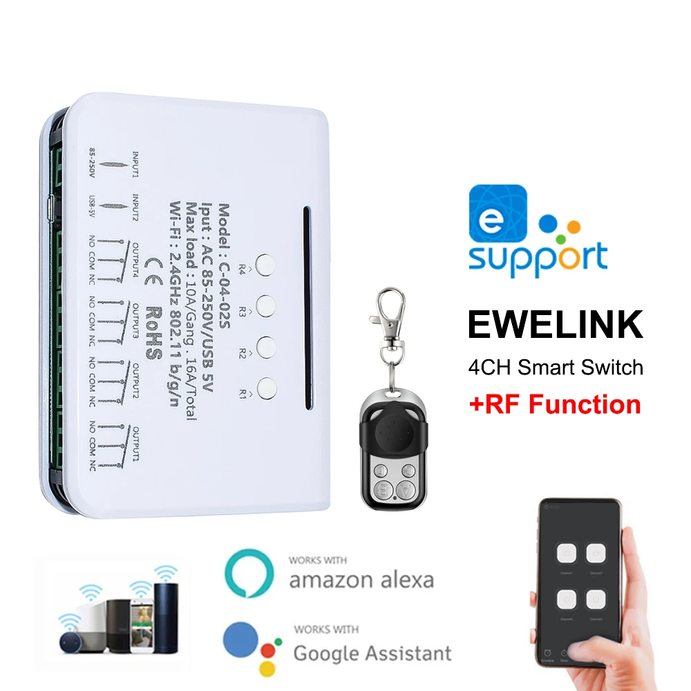 

Smart Wifi Motor Switch Module,4CH DC 5V 12V 32V 220V,RF433 Remote Control,4 Channels Inching Relay EWELINK Alexa Google Home