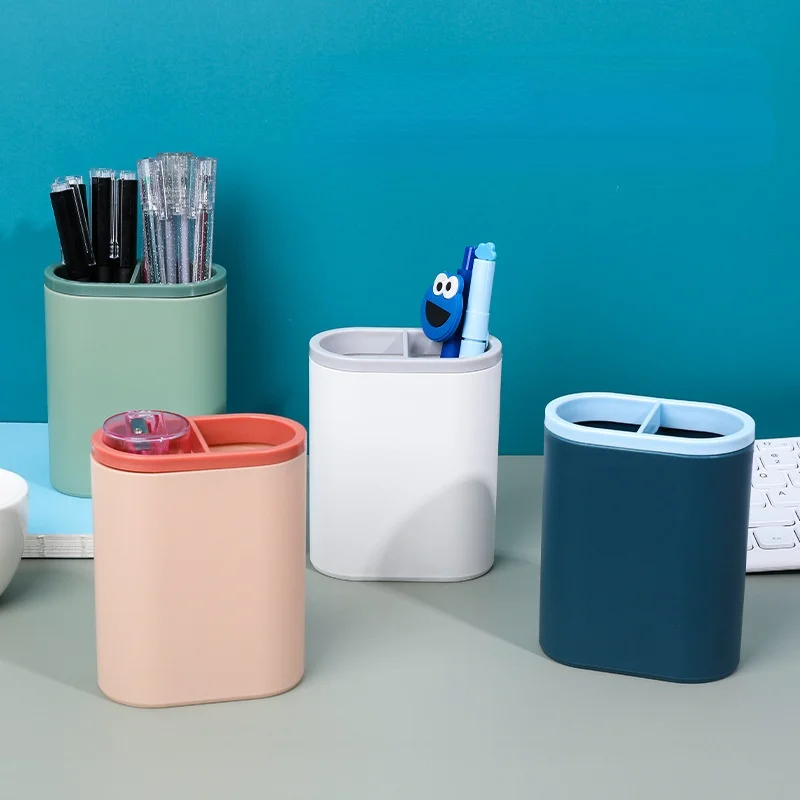 

1Pc Double Grid Pen Holder Solid Color Desktop Organizer Storage Box for Pencil Makeup Brush Finishing School Office Stationery