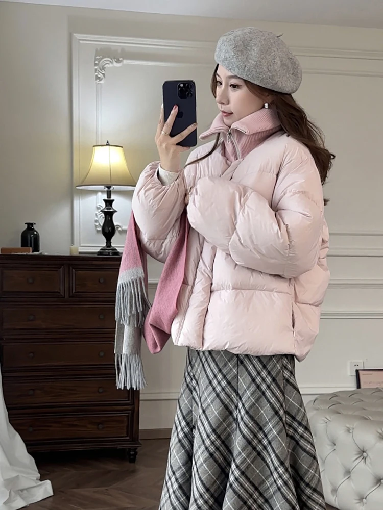 Zhang Astringent новинка зимы светло-розовый изящный легкий свободный вязаный короткий