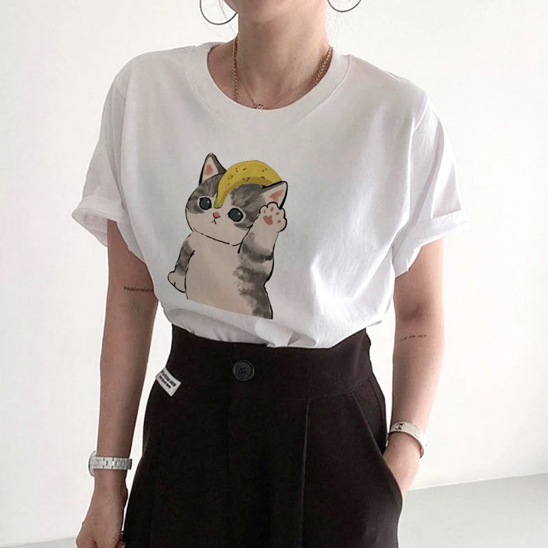 

Футболка женская с круглым вырезом, милая забавная мультяшная рубашка в стиле Харадзюку, модный эстетический топ с коротким рукавом и принтом в стиле 90-х