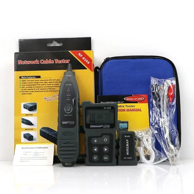 

Noyafa NF-8209 Тестер сетевого кабеля Трекер Ethernet-кабеля Poe Checker ЖК-дисплей Измерение длины Тестер схемы разводки Сетевые инструменты