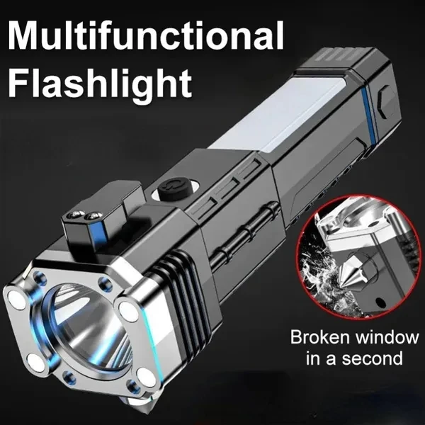 

Led Multi-function Flashlight USB Rechargeable Flashlight Outdoor Car Safety Hammer Strong Flashlight