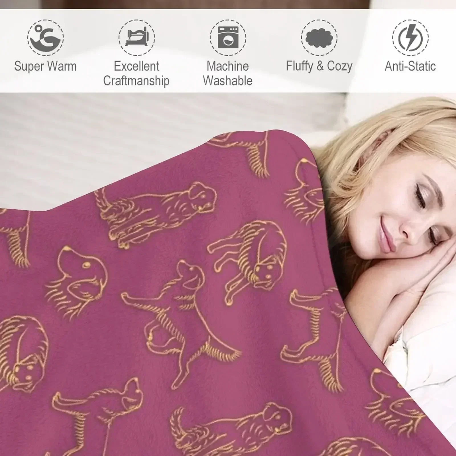 Узор Золотистого ретривера (ягодный фон) Пледы Декоративные кровати Свободные